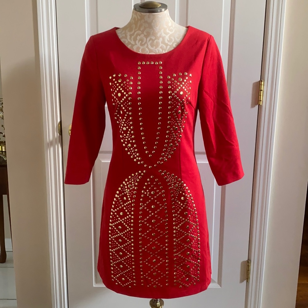 I. Madeline Red & Gold Stud Dress